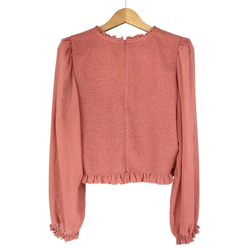 WILFRED ARITZIA Tempest Smocked Chiffon Blouse in Ashy Rose Pink Size 2XL